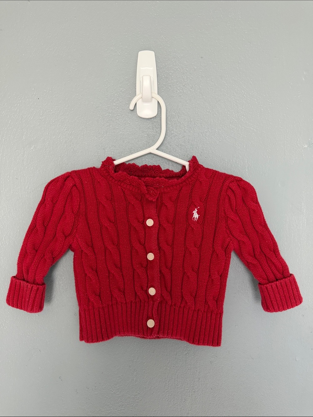 Polo Ralph Lauren Baby Girl Holiday Red Cable-Knit Cotton Cardigan 3 Months